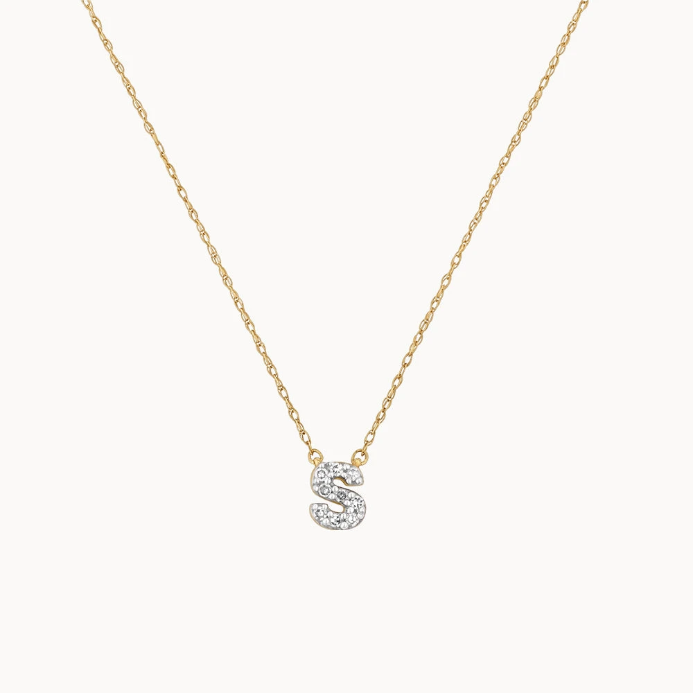 Diamond Letter S Necklace In 10k Gold 1 Diamond Letter S Necklace In 10k Gold