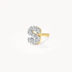 Diamond Letter S Single Stud Earring In 10k Gold