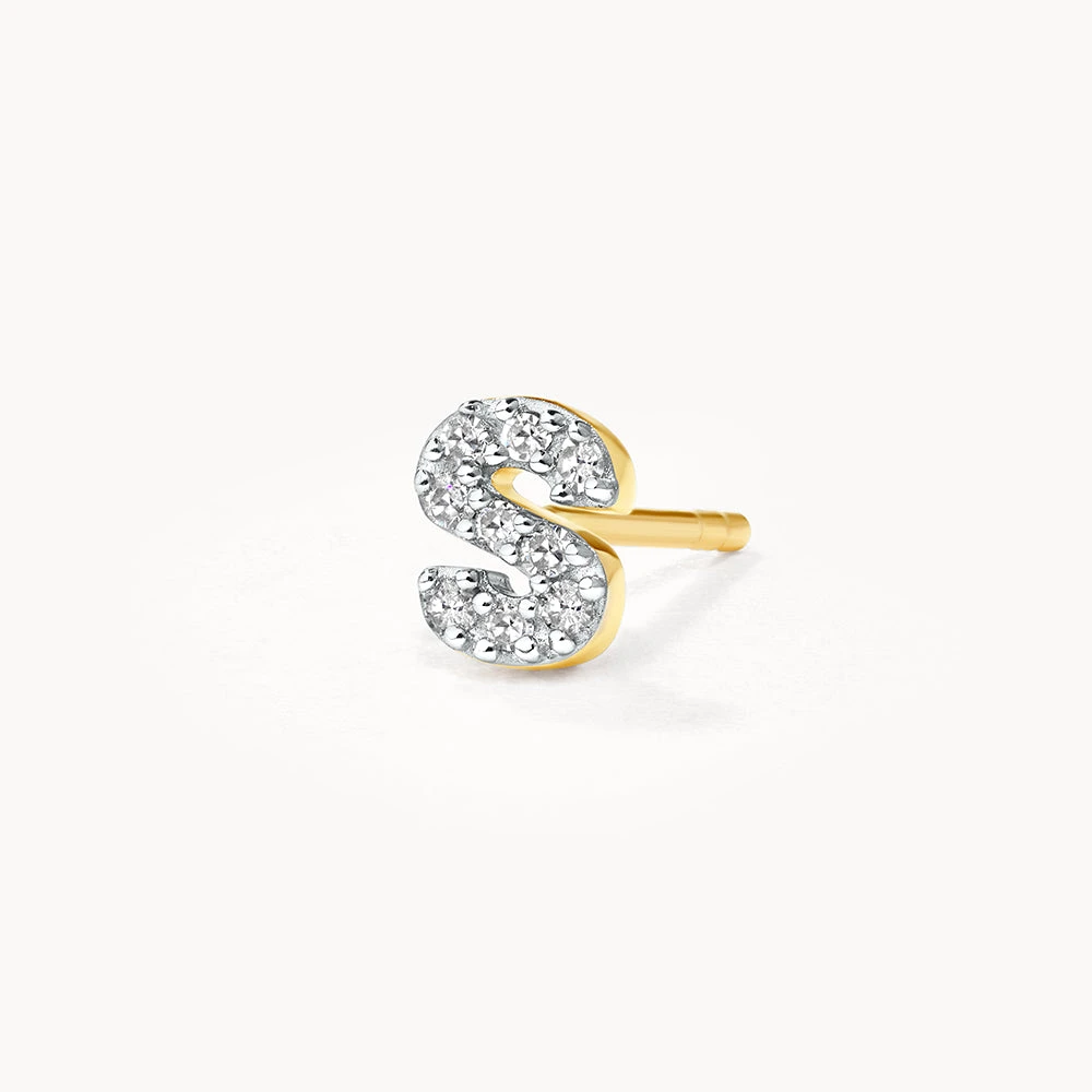 Diamond Letter S Single Stud Earring In 10k Gold 1 Diamond Letter S Single Stud Earring In 10k Gold