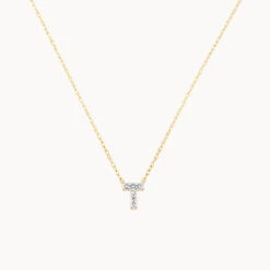 Diamond Letter T Necklace In 10k Gold