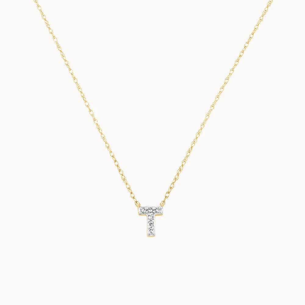 Diamond Letter T Necklace In 10k Gold 1 Diamond Letter T Necklace In 10k Gold