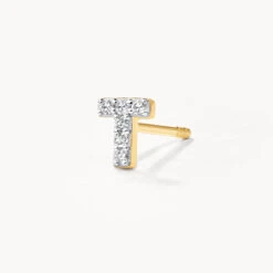 Diamond Letter T Single Stud Earring In 10k Gold