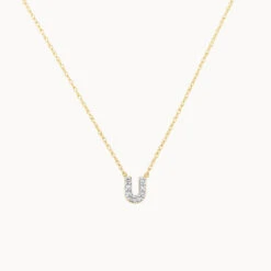 Diamond Letter U Necklace In 10k Gold