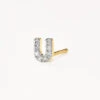 Diamond Letter U Single Stud Earring In 10k Gold