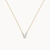 Diamond Letter V Necklace In 10k Gold