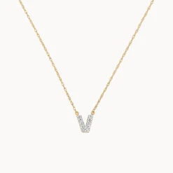 Diamond Letter V Necklace In 10k Gold