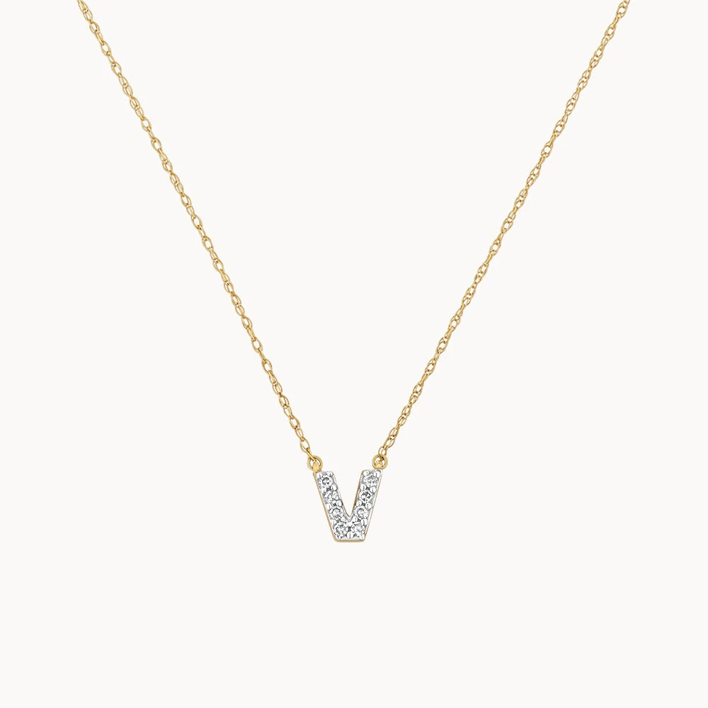 Diamond Letter V Necklace In 10k Gold 1 Diamond Letter V Necklace In 10k Gold