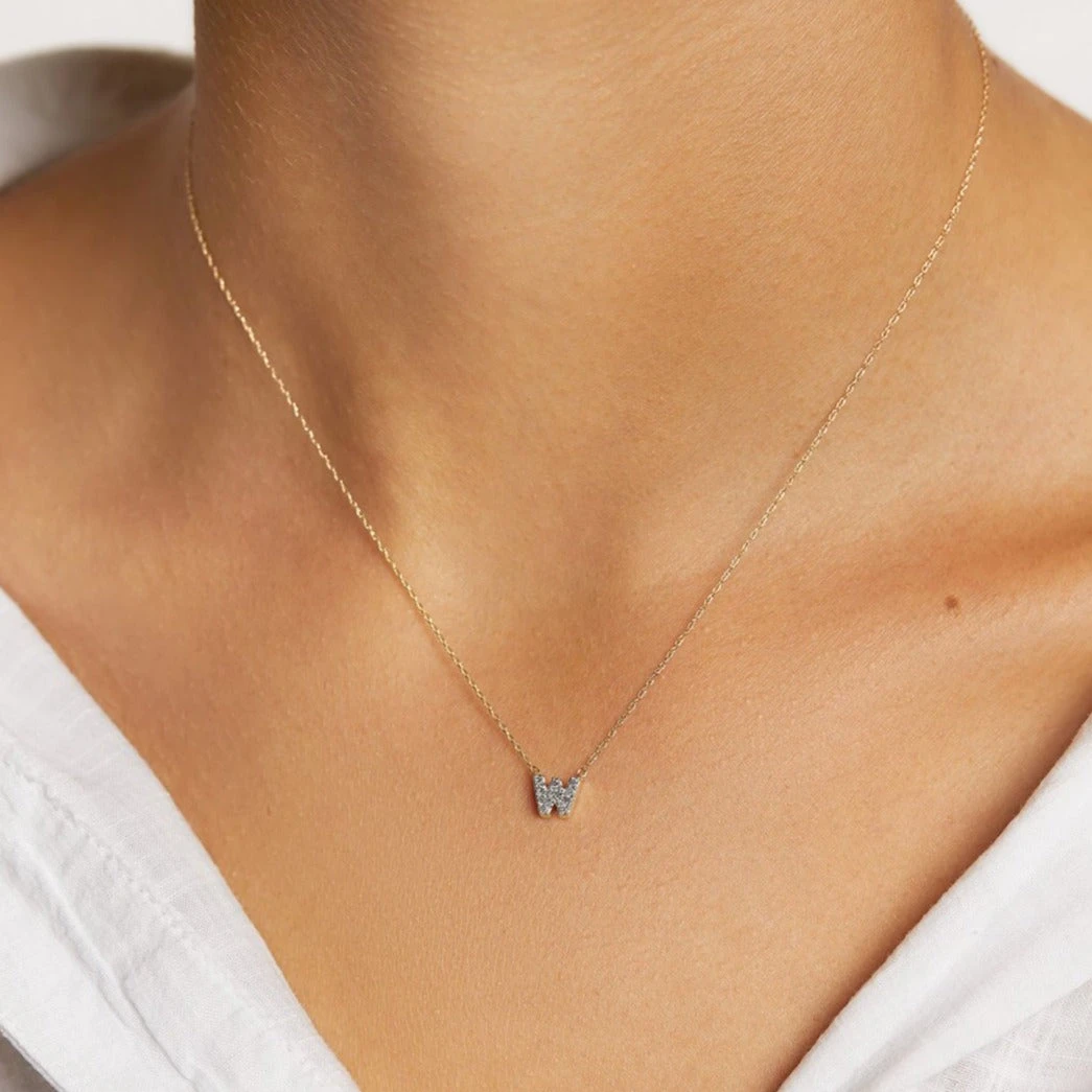 Diamond Letter W Necklace In 10k Gold 2 Diamond Letter W Necklace In 10k Gold - Image 2