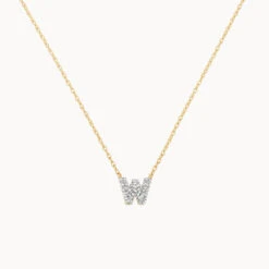 Diamond Letter W Necklace In 10k Gold