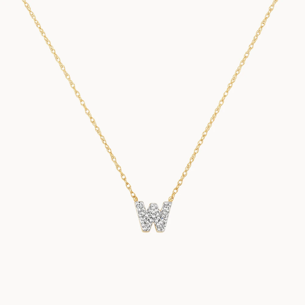 Diamond Letter W Necklace In 10k Gold 1 Diamond Letter W Necklace In 10k Gold