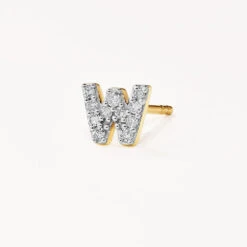 Diamond Letter W Single Stud Earring In 10k Gold
