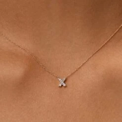 Diamond Letter X Necklace In 10k Gold -Fashion Accessories Store diamond letter x necklace in 10k gold medley jewellery necklace 30600326054047