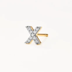 Diamond Letter X Single Stud Earring In 10k Gold