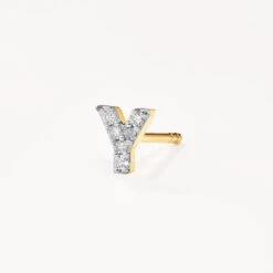 Diamond Letter Y Single Stud Earring In 10k Gold