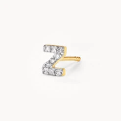 Diamond Letter Z Single Stud Earring In 10k Gold