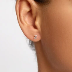 Diamond Letter Z Single Stud Earring In 10k Gold -Fashion Accessories Store diamond letter z stud earring 10k gold medley jewellery earrings 36381284696294
