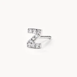 Diamond Letter Z Single Stud Earring In Silver