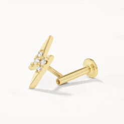 Diamond Lightning Bolt Helix Single Stud Earring In 10k Gold -Fashion Accessories Store diamond lightning bolt helix single stud earring in 10k gold medley jewellery earrings 40461207601382