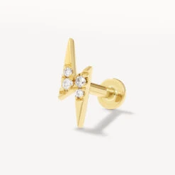 Diamond Lightning Bolt Helix Single Stud Earring In 10k Gold
