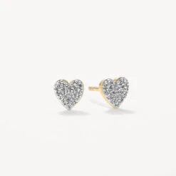 Diamond Micro Pave Heart Stud Earrings In 10k Gold