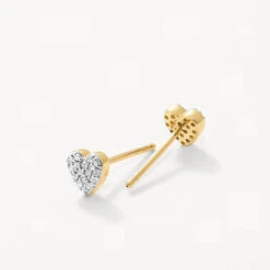 Diamond Micro Pave Heart Stud Earrings In 10k Gold -Fashion Accessories Store diamond micro pave heart studs 10k gold medley jewellery earrings 37197077807334