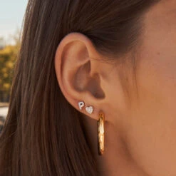 Diamond Micro Pave Heart Stud Earrings In 10k Gold -Fashion Accessories Store diamond micro pave heart studs 10k gold medley jewellery earrings 39112021573862