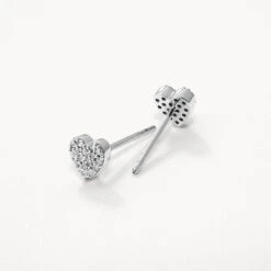 Diamond Micro Pave Heart Stud Earrings In Silver -Fashion Accessories Store diamond micro pave heart studs silver medley jewellery earrings 37197054050534