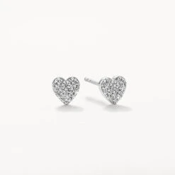 Diamond Micro Pave Heart Stud Earrings In Silver