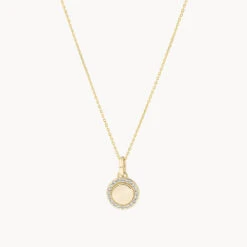Diamond Mini Engravable Disc Necklace In 10k Gold -Fashion Accessories Store diamond mini engravable disc necklace 10k gold medley jewellery pendant 36826534936806