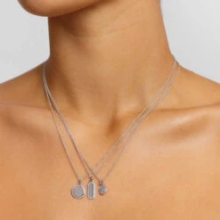 Diamond Mini Disc Necklace In Silver -Fashion Accessories Store diamond mini engravable disc necklace silver medley jewellery pendant 36849071161574