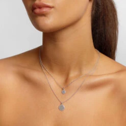 Diamond Mini Disc Necklace In Silver -Fashion Accessories Store diamond mini engravable disc necklace silver medley jewellery pendant 36849071882470