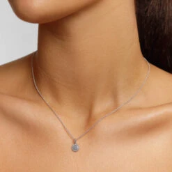 Diamond Mini Disc Necklace In Silver -Fashion Accessories Store diamond mini engravable disc necklace silver medley jewellery pendant 36849073324262