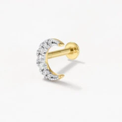 Diamond Moon Helix Single Stud Earring In 10k Gold