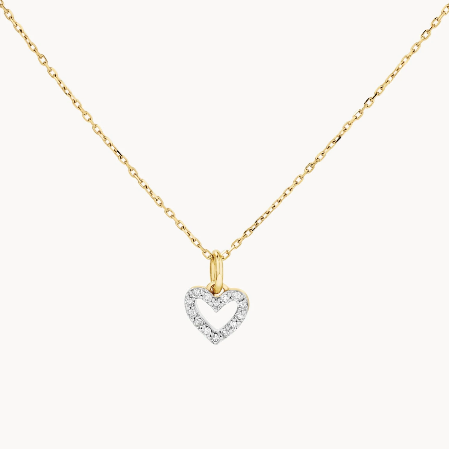 Diamond Open Heart Necklace In 10k Gold 1 Diamond Open Heart Necklace In 10k Gold