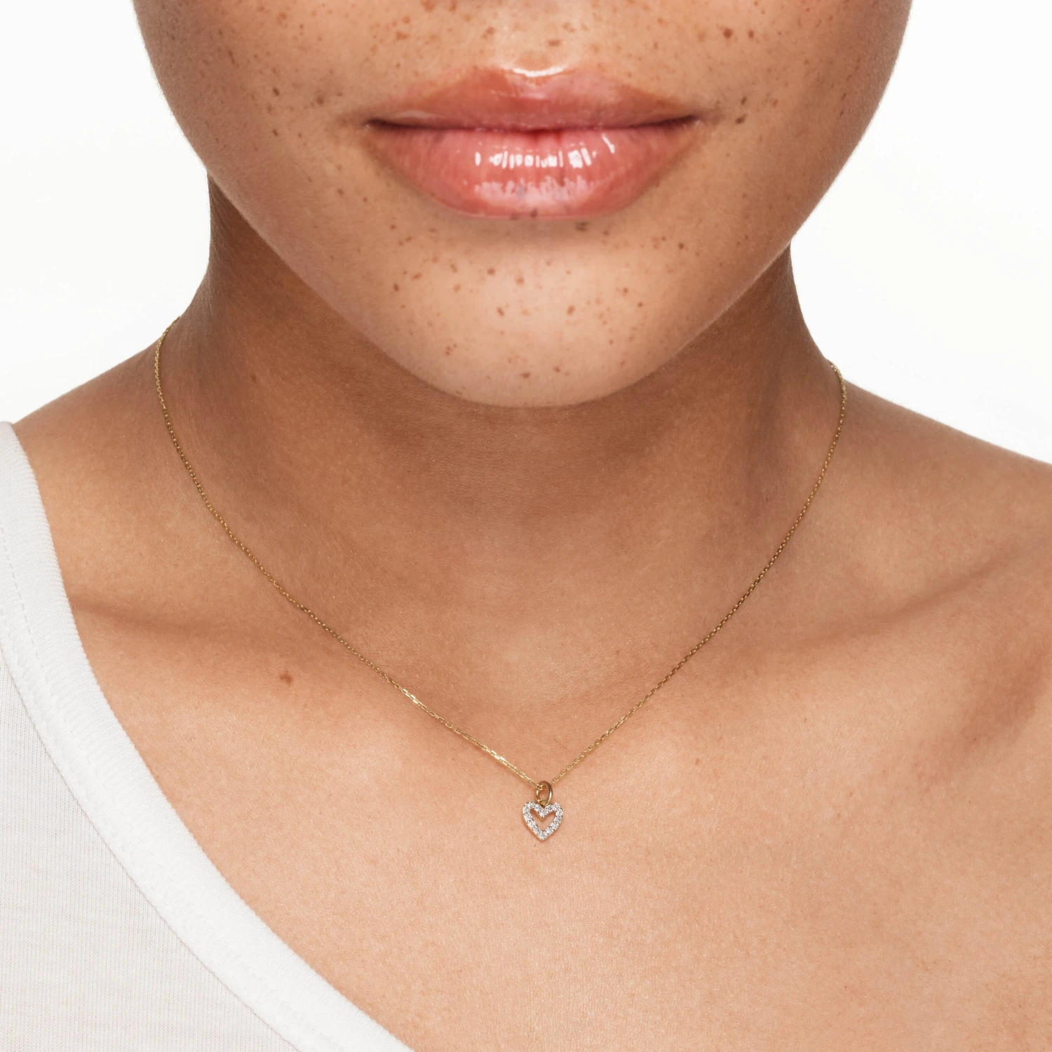 Diamond Open Heart Necklace In 10k Gold 2 Diamond Open Heart Necklace In 10k Gold - Image 2