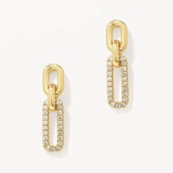 Diamond Paperclip Drop Earrings In 10k Gold