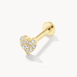 Diamond Pave Heart Helix Single Stud Earring In 10k Gold