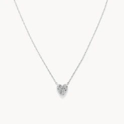 Diamond Pave Heart Necklace In Silver