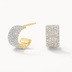 Diamond Pave Huggie Earrings In 10k Gold