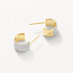 Diamond Pave Huggie Earrings In 10k Gold -Fashion Accessories Store diamond pave huggie earrings in 10k gold medley jewellery earrings 39416967594214