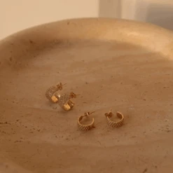 Diamond Pave Huggie Earrings In 10k Gold -Fashion Accessories Store diamond pave huggie earrings in 10k gold medley jewellery earrings 39704427462886