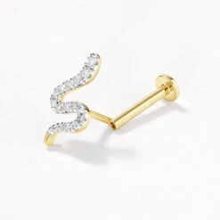 Diamond Snake Helix Single Stud Earring In 10k Gold -Fashion Accessories Store diamond snake helix single stud earring in 10k gold medley jewellery earrings 41811325550822
