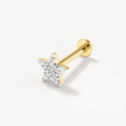 Diamond Star Helix Single Stud Earring In 10k Gold