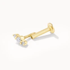 Diamond Trio Bar Helix Single Stud Earring In 10k Gold -Fashion Accessories Store diamond trio bar helix earring in 10k gold medley jewellery earrings 39932679618790