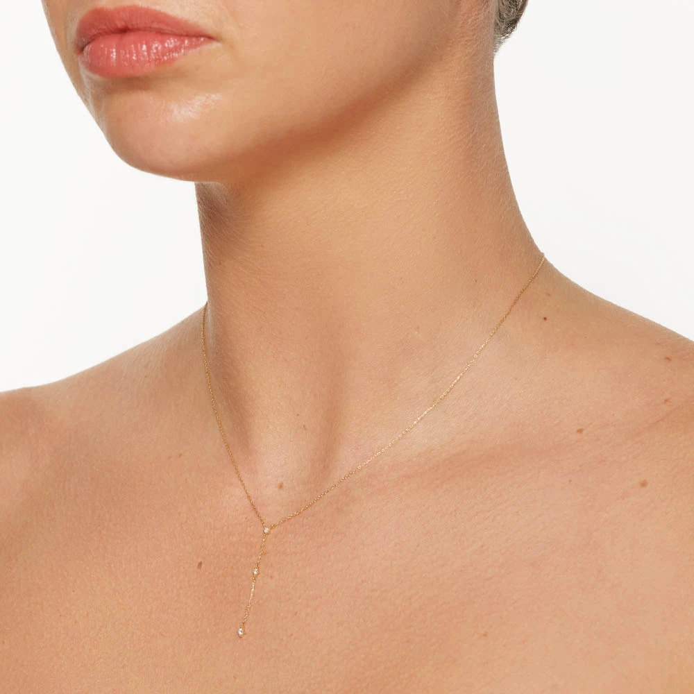 Diamond Trio Lariat Necklace In 10k Gold 5 Diamond Trio Lariat Necklace In 10k Gold - Image 5