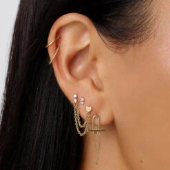 Diamond Twin Cluster Helix Single Stud Earring In 10k Gold -Fashion Accessories Store diamond twin cluster helix stud in 10k gold medley jewellery earrings 39441037918438