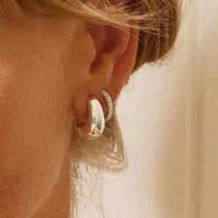 Dome Huggie Hoops In Silver -Fashion Accessories Store dome huggie hoops in silver medley jewellery earrings 36619092263142