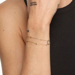 Double Chain Bead Station Bracelet In 10k Gold -Fashion Accessories Store double chain bead station bracelet in 10k gold medley jewellery bangle bracelet 41223586545894