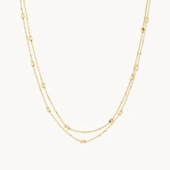 Double Chain Bead Station Necklace In 10k Gold -Fashion Accessories Store double chain bead station necklace in 10k gold medley jewellery necklace 41223629963494