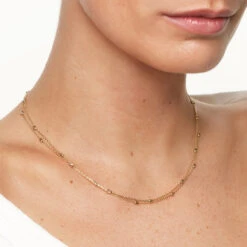 Double Chain Bead Station Necklace In 10k Gold -Fashion Accessories Store double chain bead station necklace in 10k gold medley jewellery necklace 41223630160102
